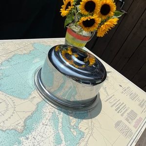 Vintage Cut Glass Cake Plate with Chrome Lid